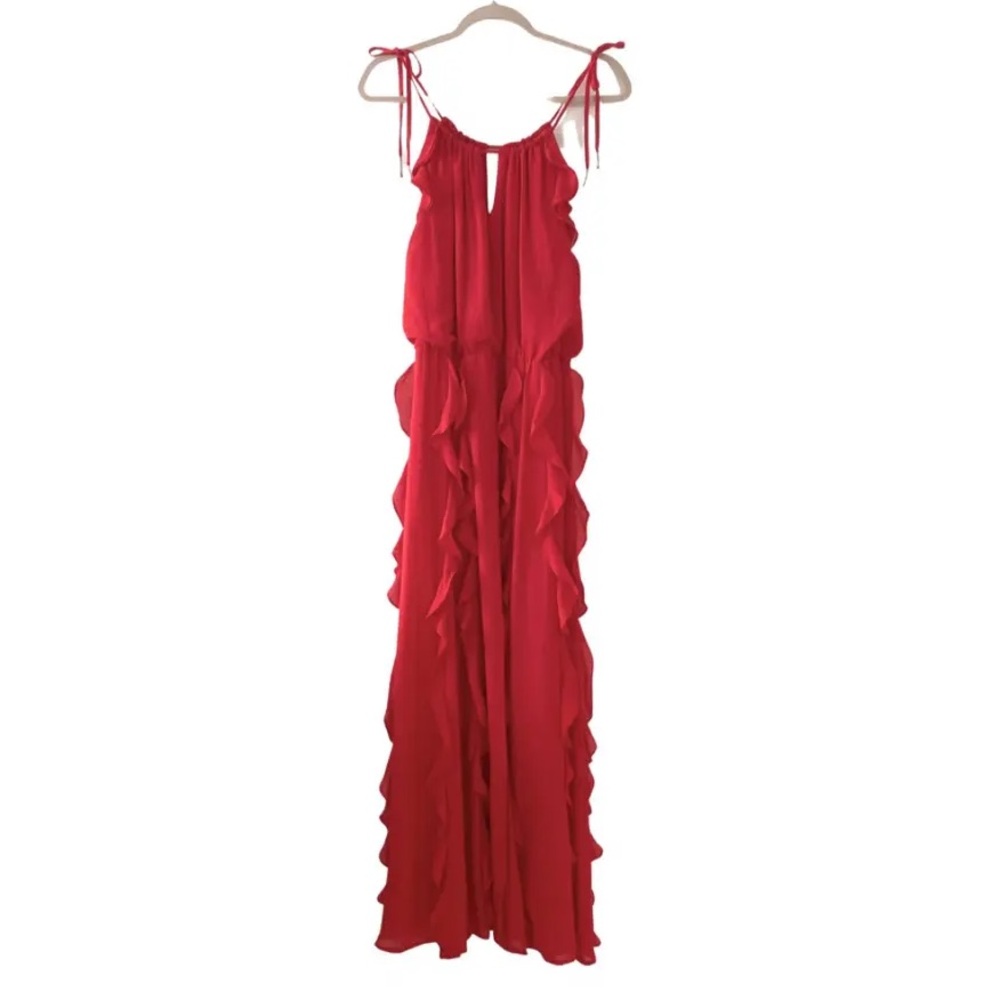 MOON RIVER - Elegant Red Ruffle Maxi Dress. Size Small - Picture 5 of 7